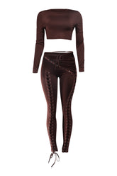 Brown lace-up pants and crop top set
