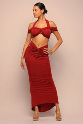Final Cut Off Shoulder Maxi Skirt Set - Wine