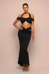 Final Cut Off Shoulder Maxi Skirt Set - Black