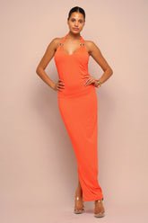 Heat Check Tied Halter Maxi Dress - Orange