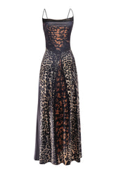 Multi animal print maxi dress with lace-up back