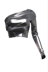 Fold over one shoulder top