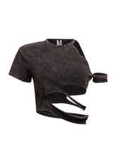 Cutout detailed washed t shirt