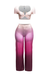 Ombre crop top and wide pants set