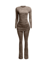 Washed rib round neck long sleeve & pants set