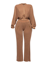 Zipper closure hoodie jacket & pants set