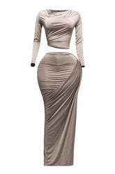 Twisted & slit maxi skirt & long sleeve top top