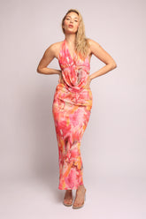 Tropical flower mesh halter top and skirt set