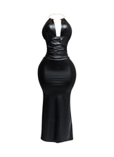 PU halter maxi dress