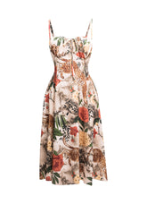 Cheeta printed side slit open flare midi dress