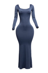 Scoop neck long sleeve mermaid maxi dress