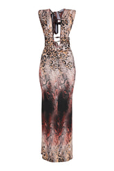 Brown combo animal print halter maxi dress
