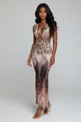 Multi Animal Printed Halter Maxi Dress