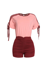 Sweet Twist Ruched Sleeve Romper..