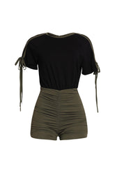 Sweet Twist Ruched Sleeve Romper.