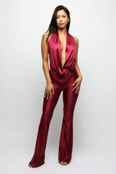 Velvet Hour Deep Cowl Halter Jumpsuit