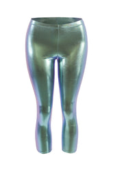 Silver metallic leggings on a white background