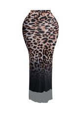 Leopard ombre mesh maxi skirt