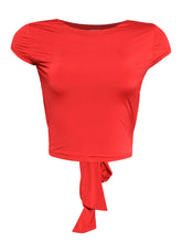 Open and tied back cap sleeve top