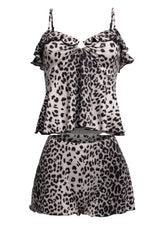 Leopard printed ruffle tank top & shorts set