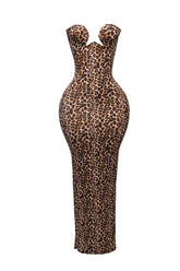 Strapless leopard maxi dress