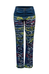 Distressed denim pants