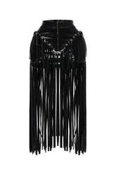 Faux leather fringed skirt