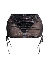 Glitter mesh low rise ruched micro mini skirt