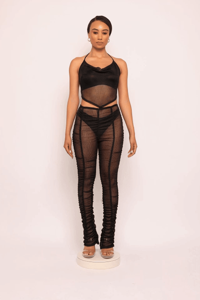 Halter top ruched pants set