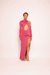 Cutout bodysuit & maxi skirt set w jewel trim