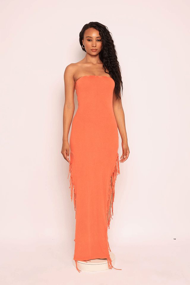Mineral washed fringe tube dress