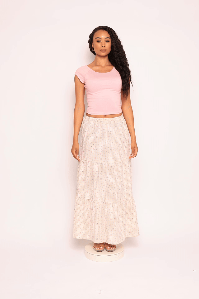 Floral Textured Tiered Maxi Skirt