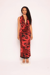 Halter cowl neck top & long skirt set