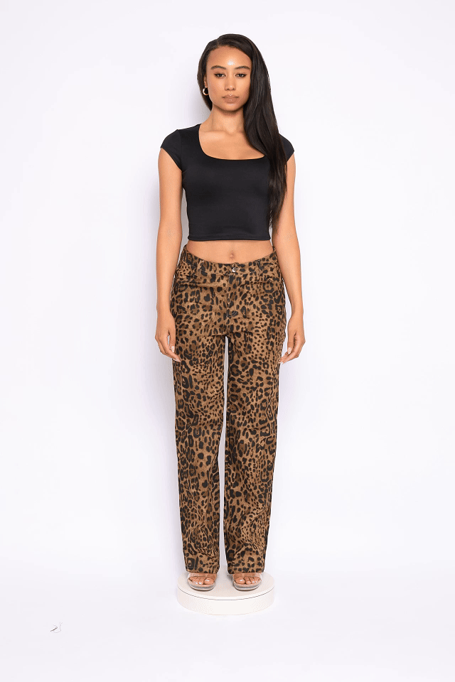 Leopard printed wide leg pants