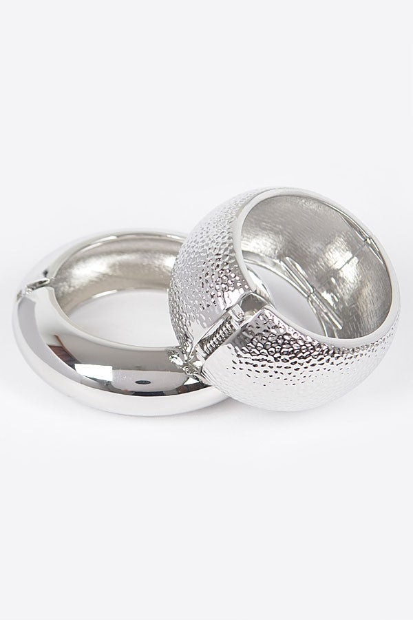 Textured hammered silver bracelet with bold wide design

