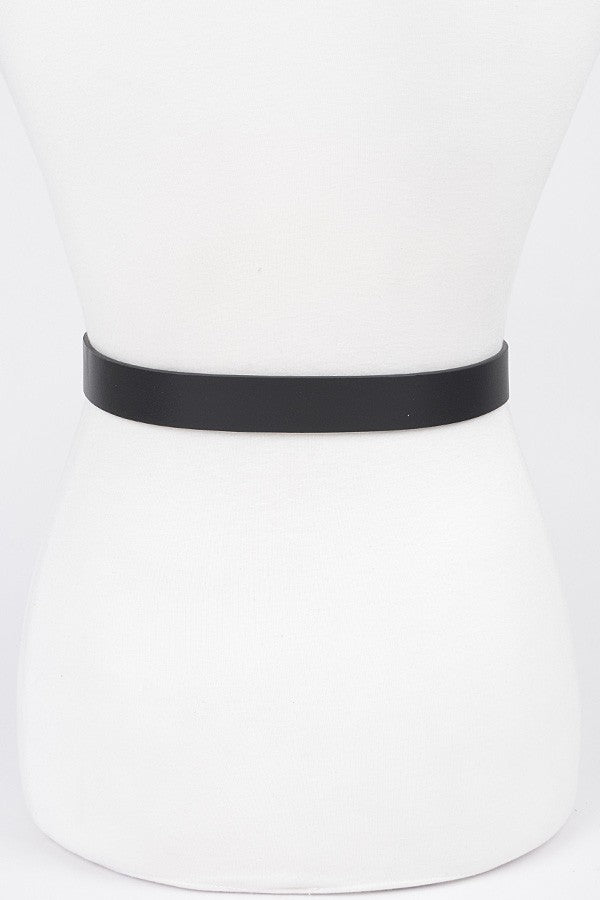 Modern black belt with statement gold buckle for elevated styling

