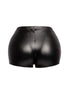 Rear view of high waist black PU-look shorts with bodycon stretch design


