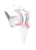 Opposite side view of white ‘Feeling Lucky’ T-shirt showcasing its fit.