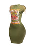 Side view of olive green vintage racing club t-shirt highlighting the sleeve fringe detail.