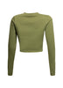 Back view of Bogomore Smiley Cropped Top in olive green.