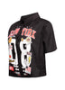 Left side view of black New York-themed graphic shirt displaying sleeve detail