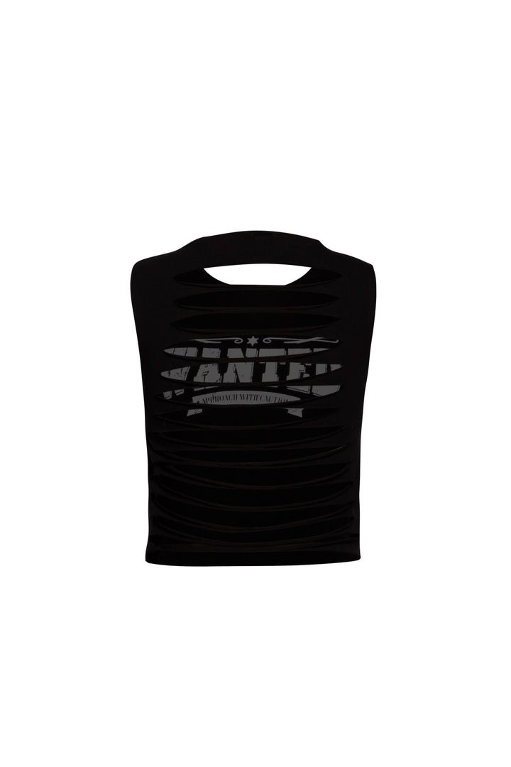 Back view of white sleeveless top showcasing clean design.