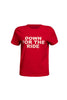 Front view of red 'Down for the Ride' t-shirt with bold white slogan.