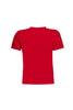 Back view of red 'Down for the Ride' t-shirt with a plain back design.