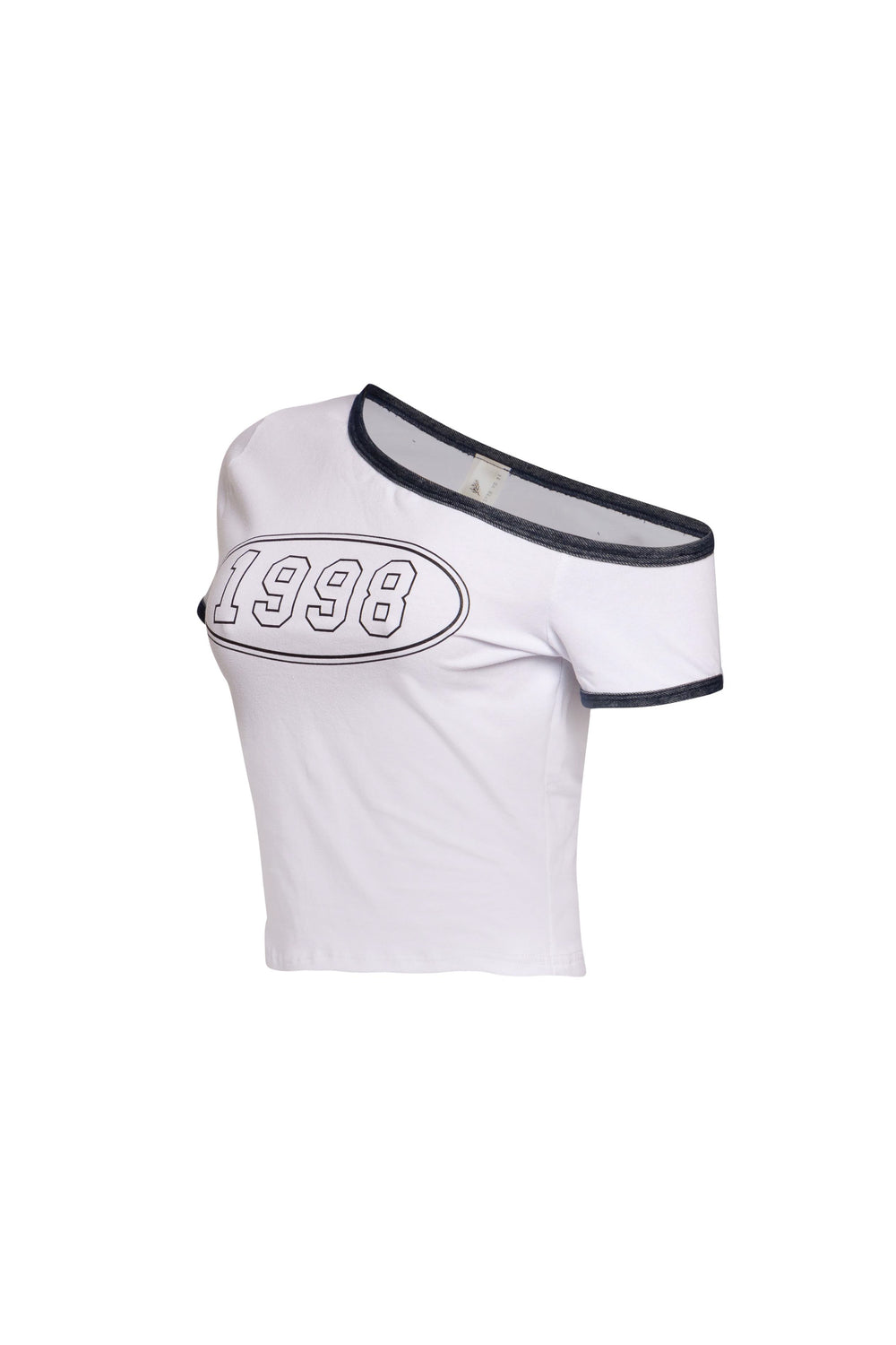 White Bogomore Retro 1998 Tee with black trim - right side view.
