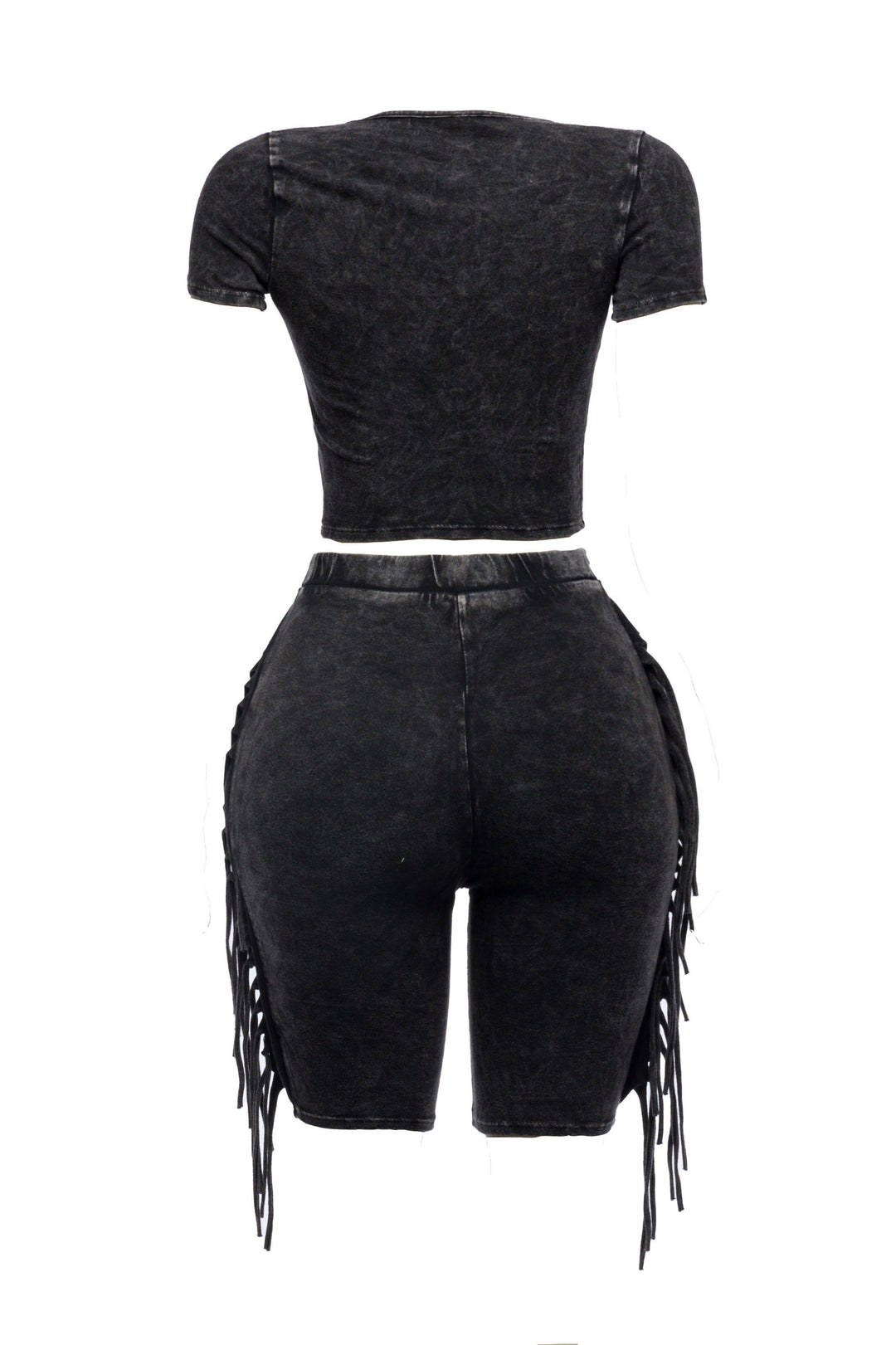 Mineral washed fringe biker set..