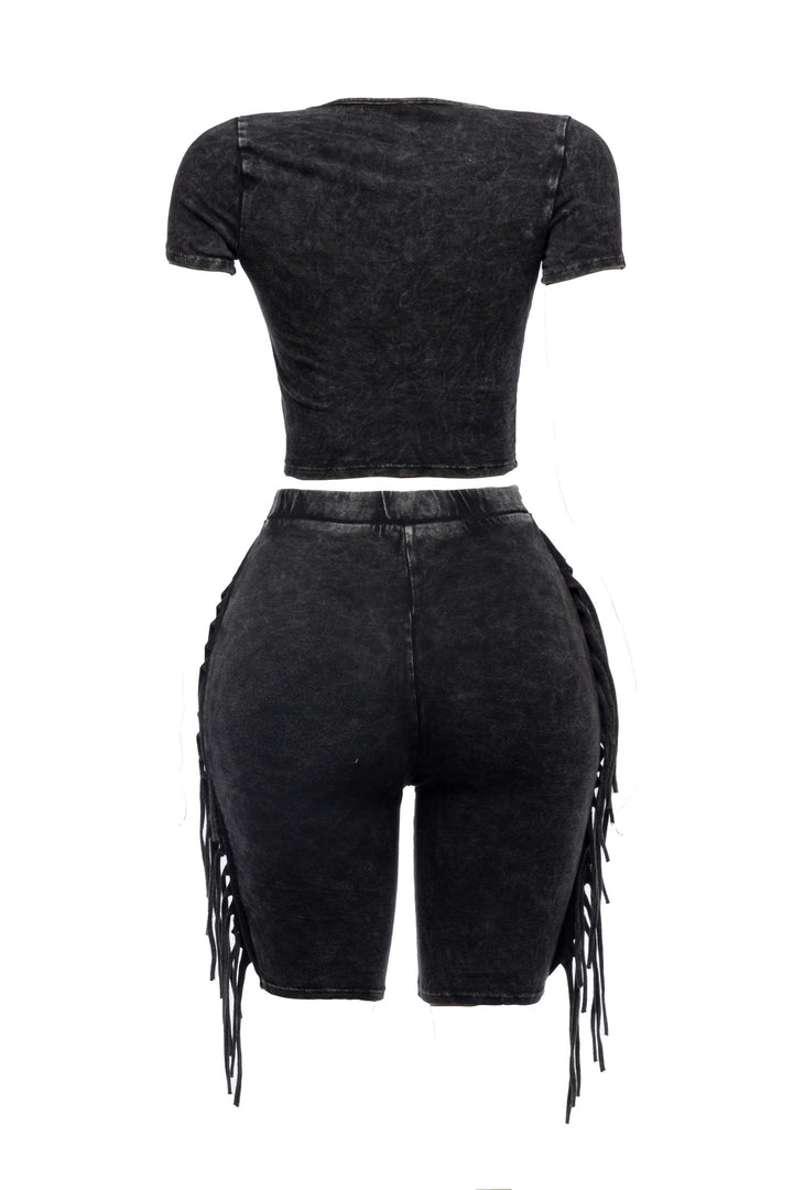 Mineral washed fringe biker set..