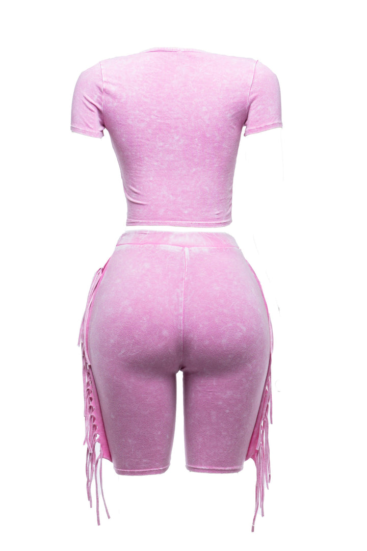 Mineral washed fringe biker set..