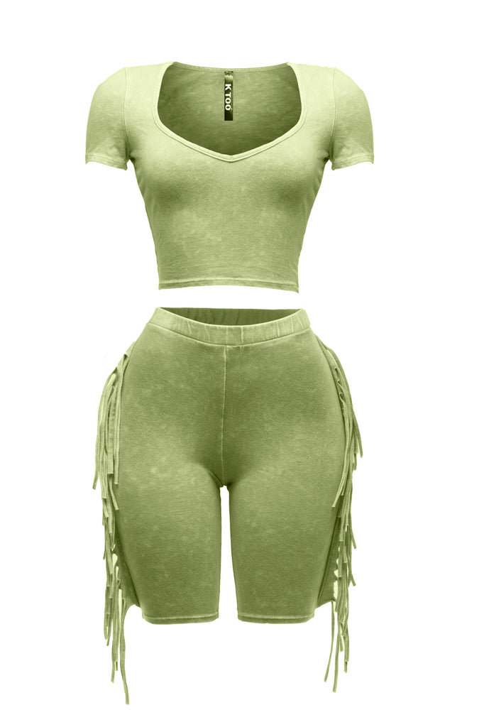Mineral washed fringe biker set..
