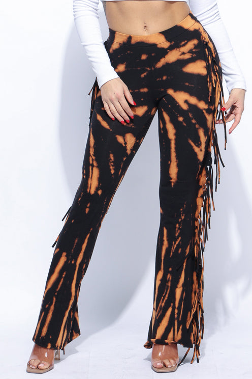 Tie dye fringe pants